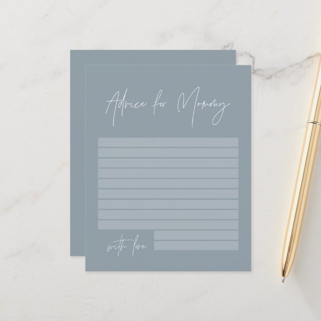 Baby shower advice for mommy modern dusty blue (Front/Back In Situ)