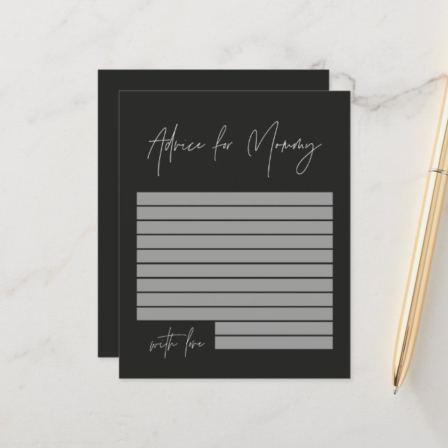 Baby shower advice for mommy modern stylish black (Front/Back In Situ)