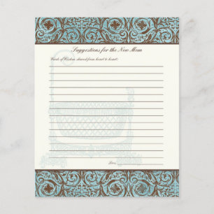 Baby Shower Advice for New Mom - Blue Brown Damask
