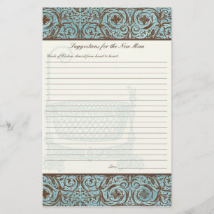 Baby Shower Advice for New Mom - Blue Brown Damask