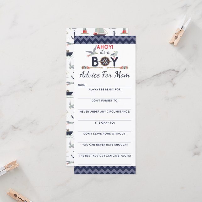 Baby Shower Advice Game Nautical Sailboat Ahoy Boy (Front/Back In Situ)