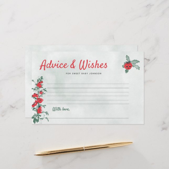 Baby Shower Advice Wishes Rustic Tomato Watercolor Stationery (Front/Back In Situ)