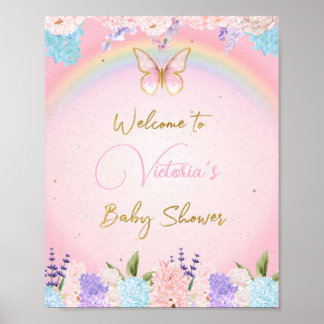 Baby shower Affiche de bienvenue, papillons arc-en