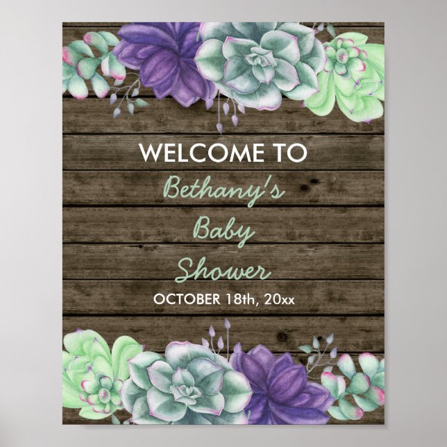 Baby shower Affiche de bienvenue Rustique Succulen (Devant)