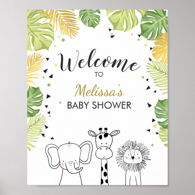 Baby shower Affiche de bienvenue Zoo Safari Jungle (Devant)