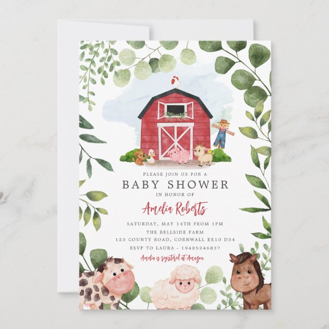 Baby shower agricole, Red Barn Invitation (Devant)
