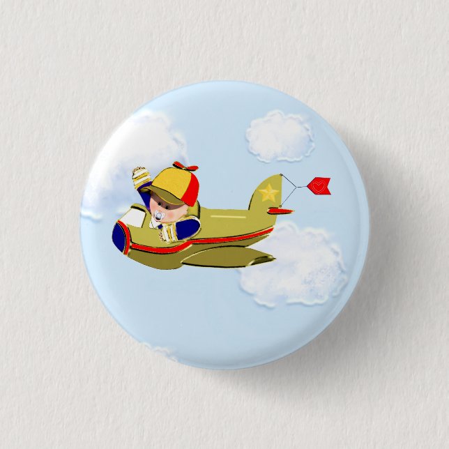 Baby Shower Airplane 1 Inch Round Button (Front)