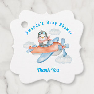 Baby Shower Airplane Blue White Favour Tags