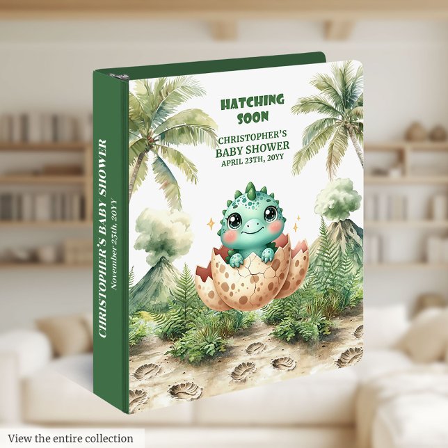 Baby Shower Album Personalized Hatching Soon Dino  Binder (Baby Shower Album Personalized Hatching Soon Dino 3 ring binder)
