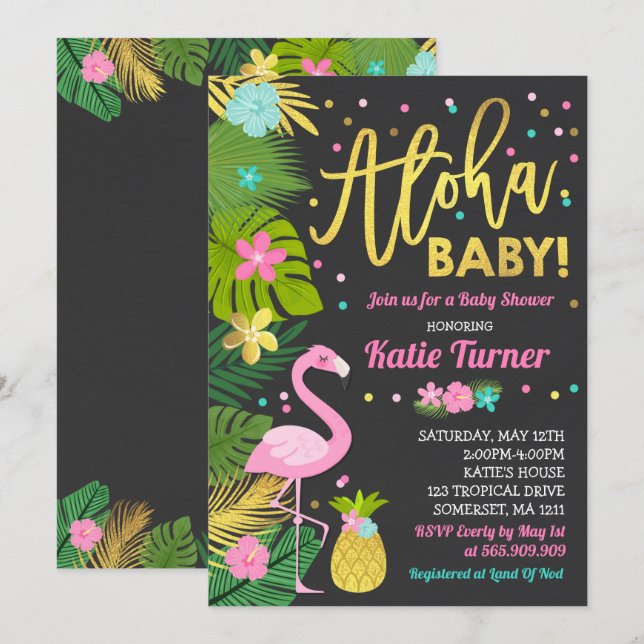 Baby shower Aloha Invitation Baby shower tropical (Devant / Derrière)