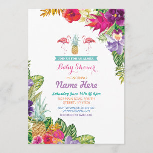 Baby shower Aloha Luau Flamant rose Invitation