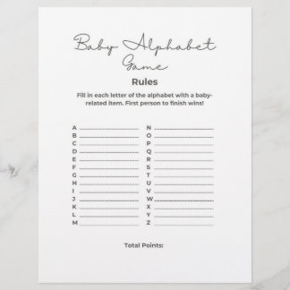 Baby Shower Alphabet Game Letterhead