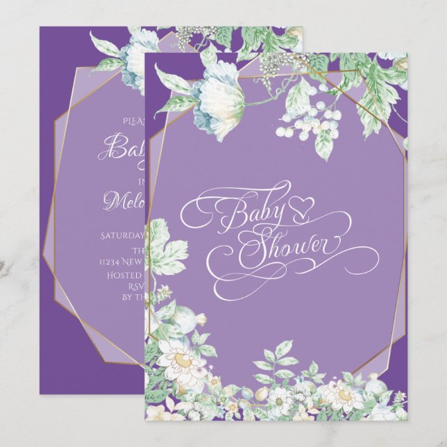 Baby Shower |  Amethyst Violet Wildflowers Berries Invitation (Front/Back)
