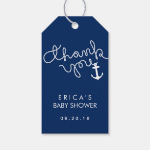 Baby Shower Anchor & Rope Navy Blue Thank You Gift Tags