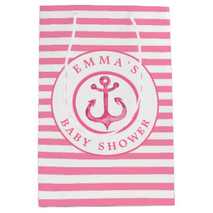 Baby shower Ancre rose nautique Sac cadeau rayé