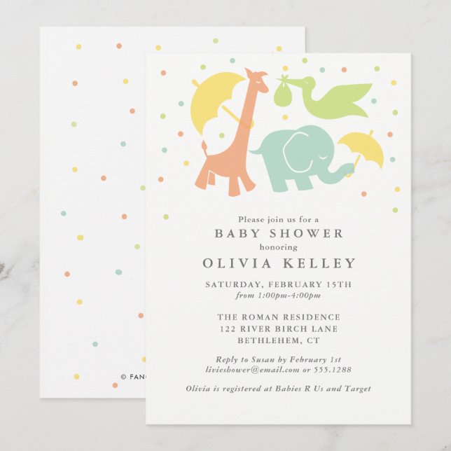 Baby shower animal bébé doux, Invitation neutre (Devant / Derrière)
