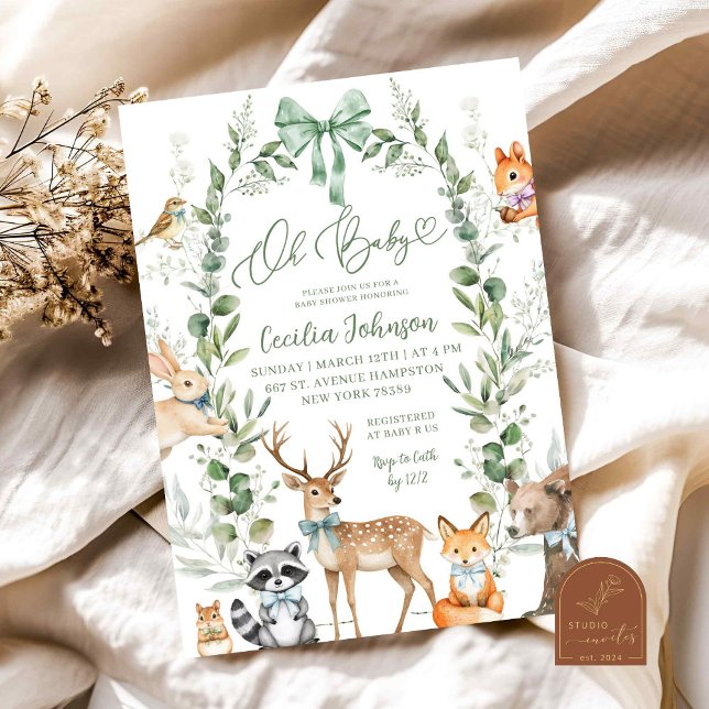 Baby shower animal de la forêt verte Invitation (Créateur téléchargé)
