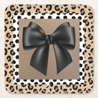 Baby Shower - Animal Print- Bow Square Paper Coaster