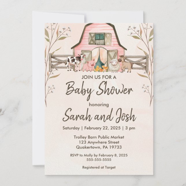 Baby shower Animaux de ferme Invitation (Devant)