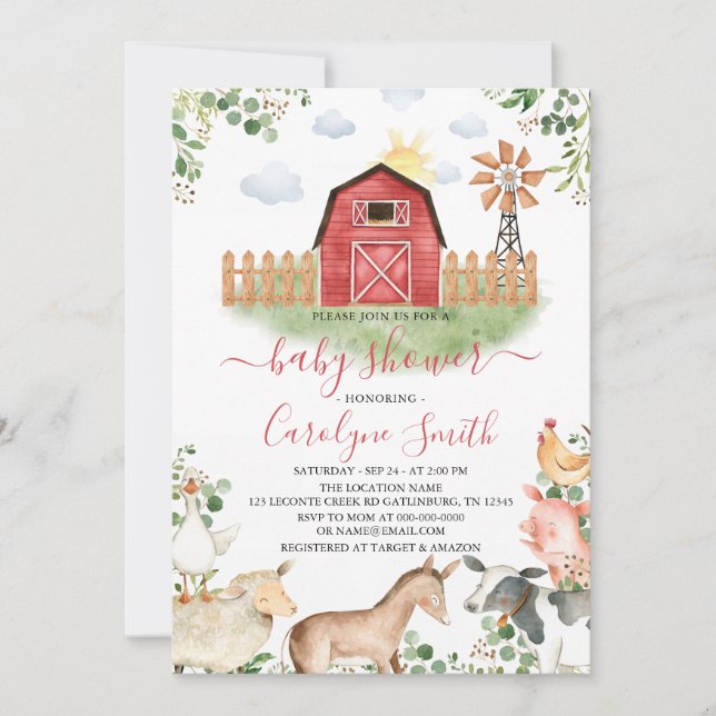 Baby shower Animaux de ferme Invitation (Devant)
