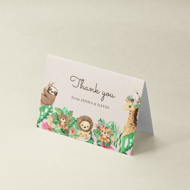 Baby shower Animaux Safari mignons Carte de remerc (Créateur téléchargé)