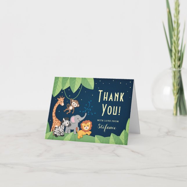 Baby shower Animaux Safari mignons Carte de remerc (Devant)