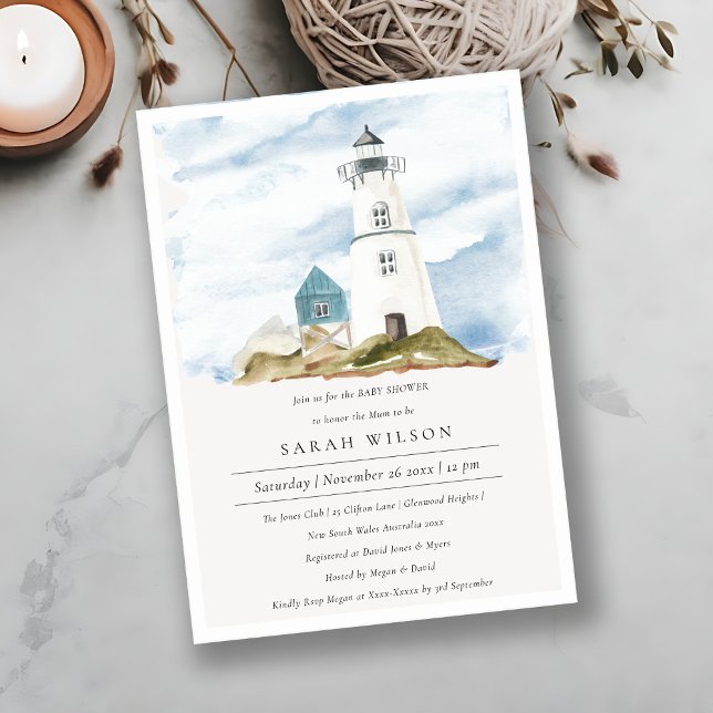 Baby shower Aqua Lighthouse Mountains Invitation (Créateur téléchargé)