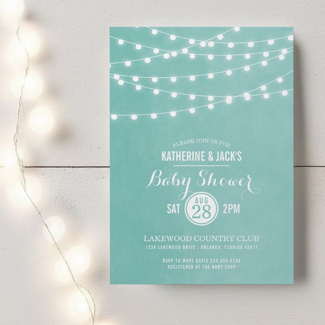 Baby shower Aqua String Lights Invitation (Créateur téléchargé)