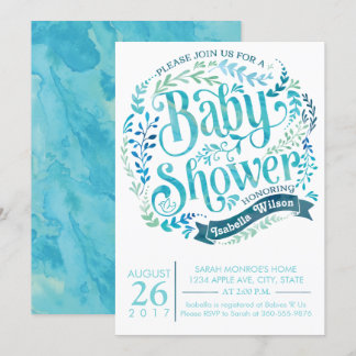 Baby shower Aqua Watercolor Invitation