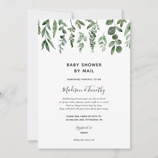 Baby shower aquarelle vert par invitation par cour (Devant)
