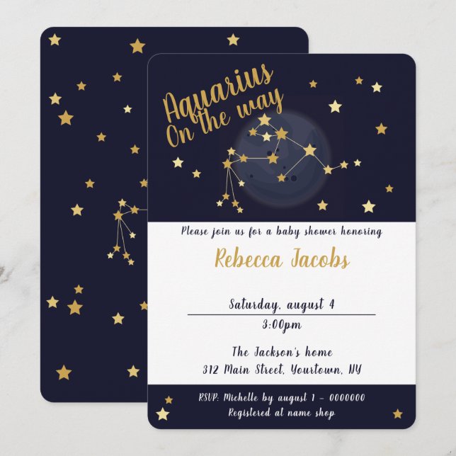 Baby shower Aquarius zodiac Invitation (Devant / Derrière)