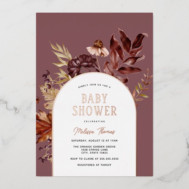 Baby shower Arc d'automne Foil Invitation (Recto)