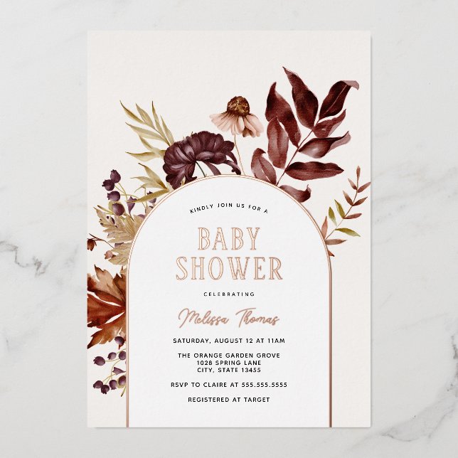 Baby shower Arc d'automne Foil Invitation (Recto)