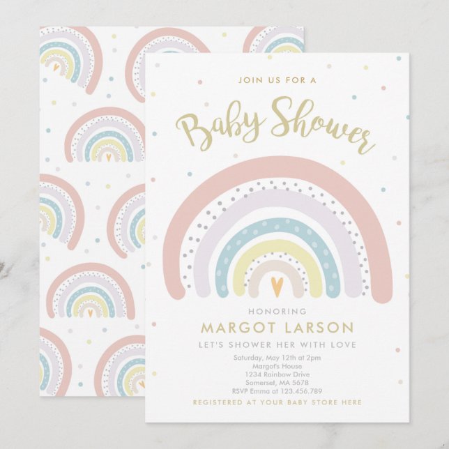 Baby shower arc-en-ciel Invitation genre neutre (Devant / Derrière)