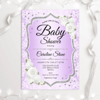 Baby shower - Argent blanc violet Invitation