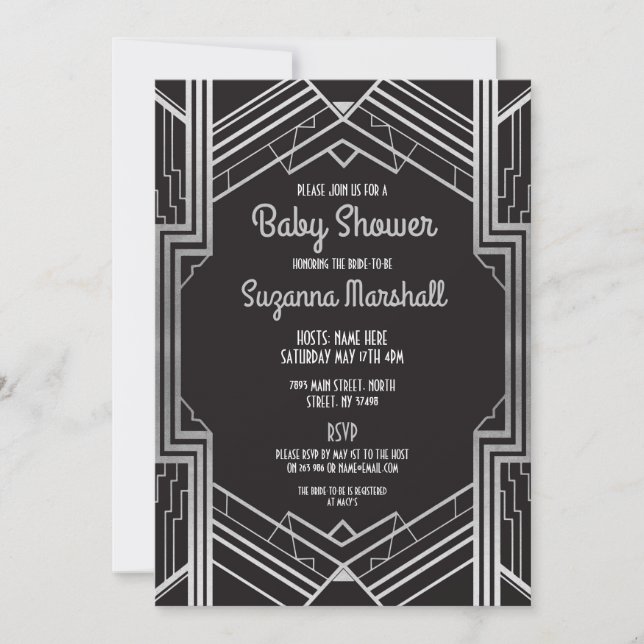 Baby Shower Art Deco 1920s Silver Gatsby Twenties Invitation (Front)