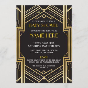 Baby shower Art déco Invitation Gold Gatsby des an