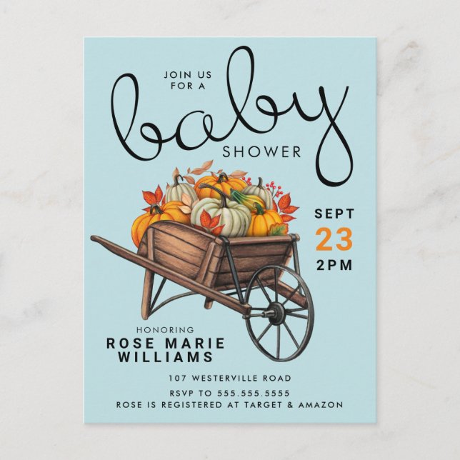 Baby shower | Automne Citrouille Roue Baril Carte  (Devant)