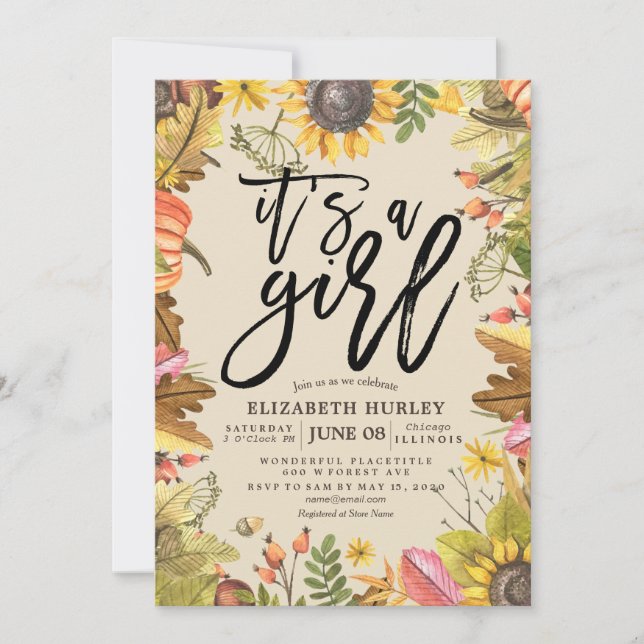 Baby Shower Autumn Maple Leaves Pumpkin Sunflowers Invitation (Front)