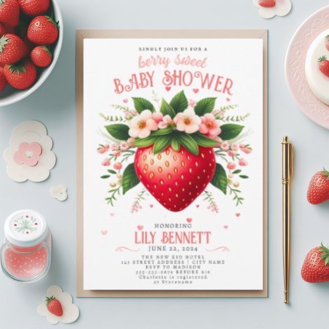 Baby shower aux fraises | Berry Sweet Invitation (Créateur téléchargé)