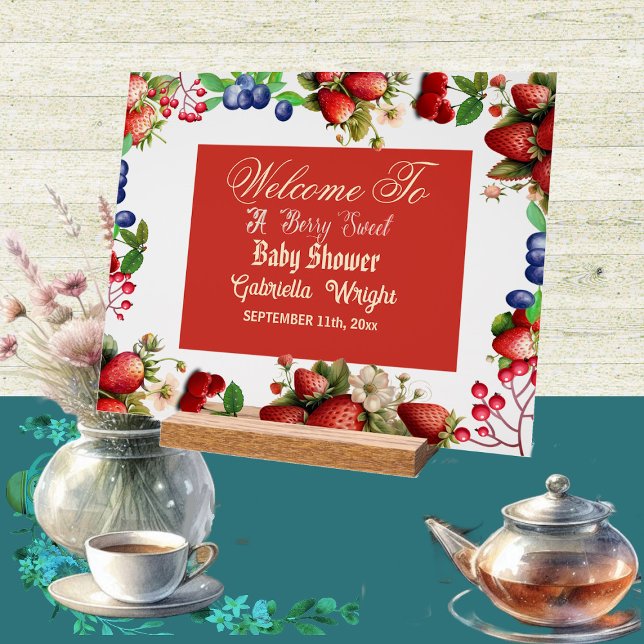 Baby shower aux fraises rouges | Blue Berry Sweet  (Red Strawberry Baby Shower | Blue Berry Sweet Cute Acrylic Sign)