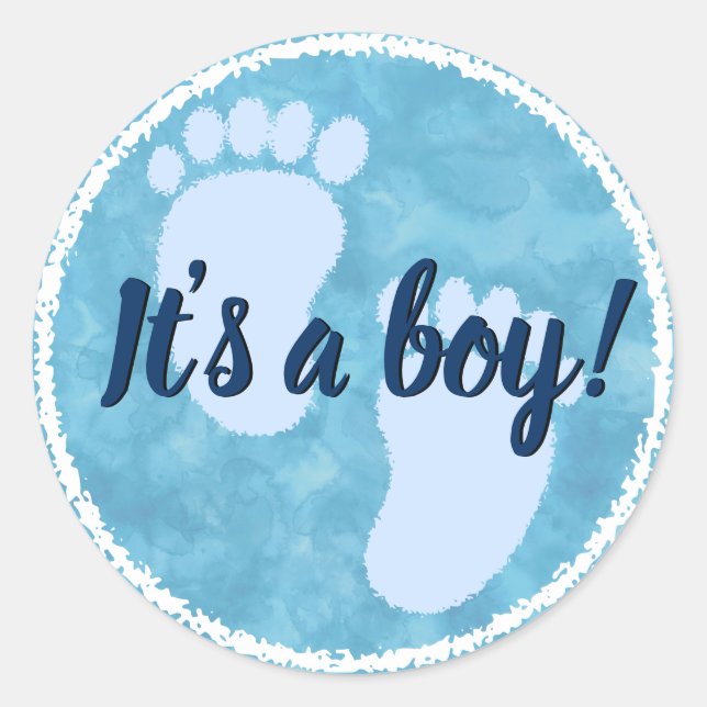Baby Shower Baby Blue Watercolor Custom Classic Round Sticker (Front)