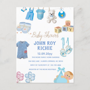 Baby Shower   Baby Boy Blue Announcement Postcard