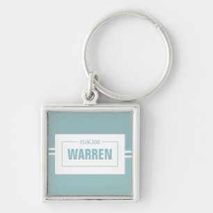 Baby shower baby boy blue birth date keychain