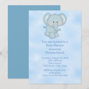 Baby Shower Baby Boy Blue Elephant Invitation