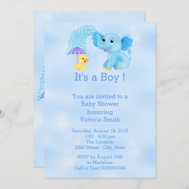 Baby Shower Baby Boy Elephant Invitation (Front/Back)