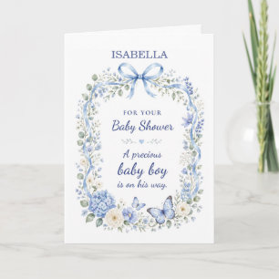 Baby Shower Baby Boy Floral Wreath Butterflies Card