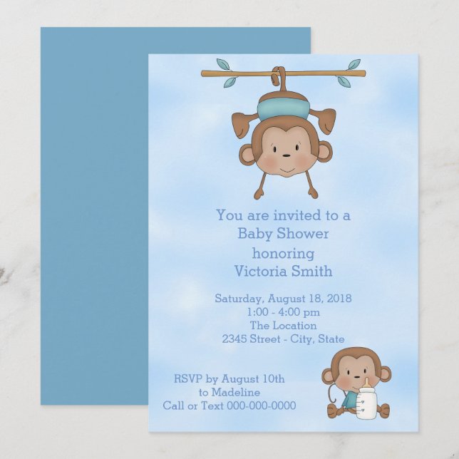 Baby Shower Baby Boy Monkey Invitation (Front/Back)