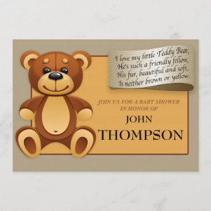 Baby Shower Baby BOY Teddy Bear Invitation Card