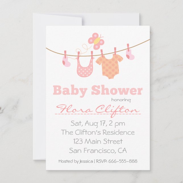 Baby shower - Baby clothes on clothesline Invitation (Front)